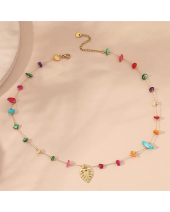 Ethnic Style Round Eye Stainless Steel Necklace Leaf Plating Stainless Steel Necklaces