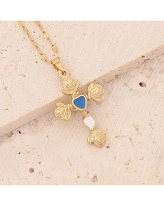 Fashion Dripping Oil No Inlaid Stainless Steel Necklaces Cross Heart Shape Flower Stainless Steel Pendant Necklace 