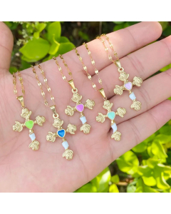 Fashion Dripping Oil No Inlaid Stainless Steel Necklaces Cross Heart Shape Flower Stainless Steel Pendant Necklace 