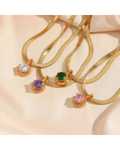 Retro Inlay Zircon Stainless Steel Necklaces Round Stainless Steel Necklace