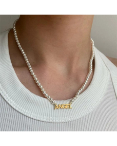 Fashion Artificial Pearls Stainless Steel Necklaces Letter Angel Stainless Steel Necklace 
