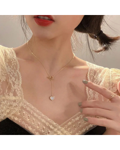 Fashion OT Buckle Heart Tassel Titanium Steel Necklace Inlay Artificial Diamond Stainless Steel Necklaces