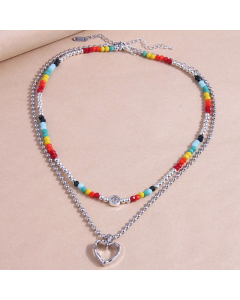 Fashion Handmade Glass Bead Stainless Steel Necklaces Heart Shape Stainless Steel Necklace 