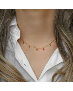 Women Fashion Water Drop Zircon Stainless Steel Necklace Colorful Zircon Stainless Steel Necklaces