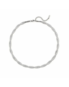 Women Lady Two-Strand Woven Crisscross Chain like Flat Snake Necklace Plating Stainless Steel Necklaces-Steel Color-01