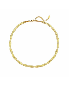 Women Lady Two-Strand Woven Crisscross Chain like Flat Snake Necklace Plating Stainless Steel Necklaces-Gold Color-01