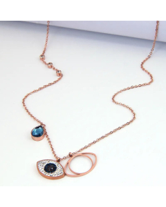 Fashion Plating Inlay Rhinestone Stainless Steel Necklaces Devil'S Eye Titanium Steel Pendant Necklace