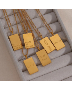 Plain Plating Stainless Steel Necklaces Letter Square Tag Stainless Steel Necklace 