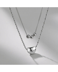 Simple Style Layered Stainless Steel Necklaces Ball Stainless Steel Layered Necklaces -Steel Color