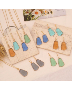 INS Style Inlay Glass Stainless Steel Necklaces Geometric Stainless Steel Necklace Earrings
