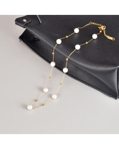 Elegant Station Chain Stainless Steel Necklace Plating Artificial Pearl Stainless Steel Necklaces