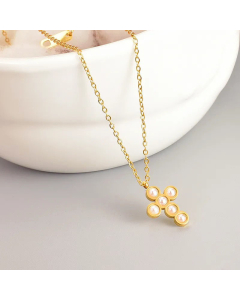 Fashion Inlay Artificial Pearl Stainless Steel Necklaces Cross Stainless Steel Pendant Necklace