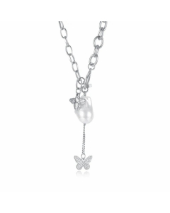 Fashion Tassel Artificial Pearls Stainless Steel Necklaces Butterfly Stainless Steel Necklace 