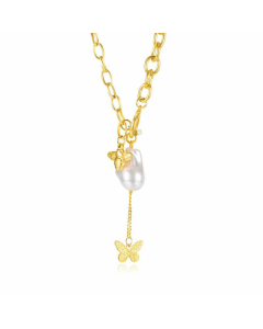 Fashion Tassel Artificial Pearls Stainless Steel Necklaces Butterfly Stainless Steel Necklace 