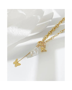 Fashion Tassel Artificial Pearls Stainless Steel Necklaces Butterfly Stainless Steel Necklace 