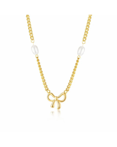 Fashion Plating Chain Stainless Steel Necklaces Bow Knot Stainless Steel Necklace 