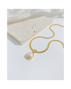 Fashion Inlay Pearl Stainless Steel Necklaces Square Stainless Steel Necklace