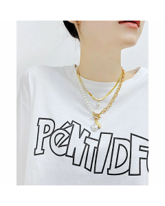 Fashion OT Buckle Stainless Steel Imitation Pearl Necklace Layered Plating Stainless Steel Necklaces
