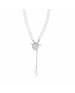 Elegant Beaded Pearl Stainless Steel Necklaces Heart Shape Stainless Steel Necklace 