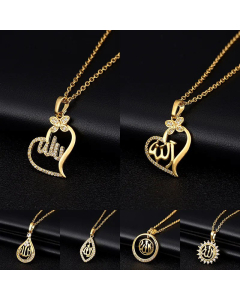 Fashion Heart Shape Stainless Steel Inlay Zircon Round Necklace Sun Plating Stainless Steel Necklaces