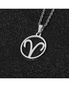 Simple Style Plating Stainless Steel Necklaces 12 Constellation Stainless Steel Necklace -Steel Color-Aries