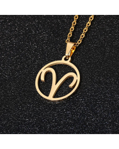 Simple Style Plating Stainless Steel Necklaces 12 Constellation Stainless Steel Necklace -Gold Color-Aries