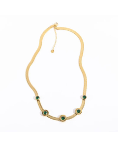 Fashion Round Green Zircon Titanium Steel Necklace Inlay Zircon Stainless Steel Necklaces