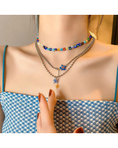 Fashion Plating Colored Glaze Stainless Steel Necklaces Geometric Titanium Steel Necklace  