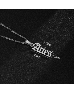 12 Constellation Letter Stainless Steel Necklace Plating Finish Stainless Steel Necklaces-Steel Color-Aries