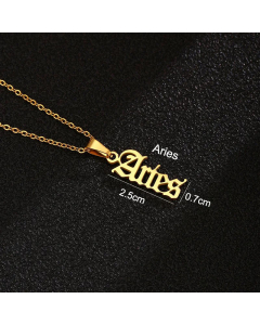12 Constellation Letter Stainless Steel Necklace Plating Finish Stainless Steel Necklaces-Gold Color-Aries
