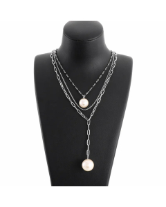 Fashion Pearl Ball Tassel Stainless Steel Layered Necklaces Stainless Steel Necklaces