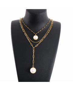 Fashion Pearl Ball Tassel Stainless Steel Layered Necklaces Stainless Steel Necklaces