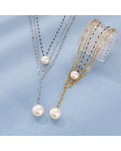 Fashion Pearl Ball Tassel Stainless Steel Layered Necklaces Stainless Steel Necklaces