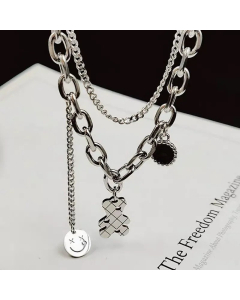 Casual Round Bear Titanium Steel Layered Smiley Necklaces
