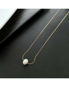 Elegant Irregularity Pearl  Titanium Steel Necklaces Wholesale-Gold Color-01-White