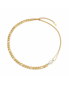 Fashion Figaro Chain of Beads Pearl Necklace Pearl Plating Stainless Steel Bracelet