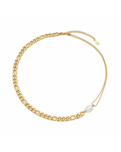 Fashion Figaro Chain of Beads Pearl Necklace Pearl Plating Stainless Steel Bracelet