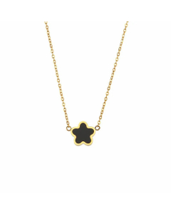 Retro Small Flower Stainless Steel Pendant Necklace Plating Stainless Steel Stud Earrings-01-Black
