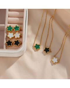 Retro Small Flower Stainless Steel Pendant Necklace Plating Stainless Steel Stud Earrings