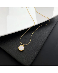 Elegant Inlay Sheel Round  Titanium Steel Necklace