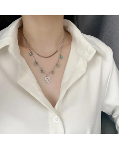 Fashion Double Layer Four Leaf Clover Titanium Steel Plating Turquoise Necklaces