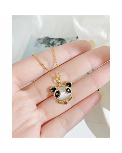 Cute Cartoon Panda Stainless Steel Necklace Plating Zircon Stainless Steel Necklaces
