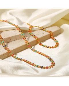 Fashion Gold Plated Stainless Steel Necklaces Leaf Colorful Stainless Steel Bracelets Necklace 