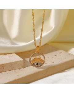 Fashion Gold Plated Zircon Stainless Steel Necklaces Eye Stainless Steel Pendant Necklace