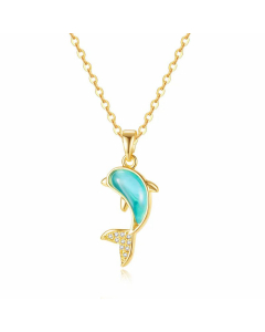 Plating Zircon Stainless Steel Necklaces Sweet Dolphin Stainless Steel Necklace 