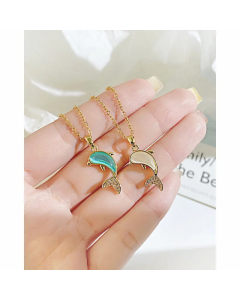 Plating Zircon Stainless Steel Necklaces Sweet Dolphin Stainless Steel Necklace 