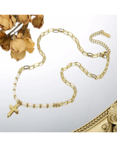 Fashion Cross Stainless Steel Necklace Plating Artificial Pearls Stainless Steel Necklaces