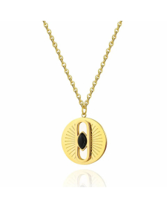 Retro Round Eye Stainless Steel Pendant Necklace Metal Natural Stone Stainless Steel Necklaces