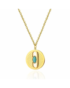 Retro Round Eye Stainless Steel Pendant Necklace Metal Natural Stone Stainless Steel Necklaces