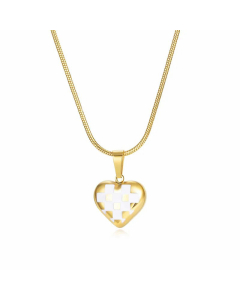 Fashion Plating Stainless Steel Necklaces Plaid Heart Shape Pendent Stainless Steel Titanium Steel